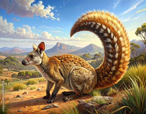 Wallpaper Mural Quokka-like quoll, wildlife portrait with a mountainous landscape backdrop Torontodigital.ca