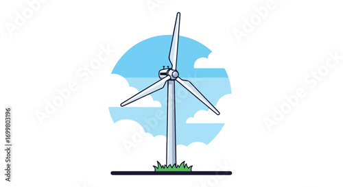 Wind Turbine Illustration against a Blue Sky Backdrop, Representing Sustainable Energy Production and Environmental Consciousness