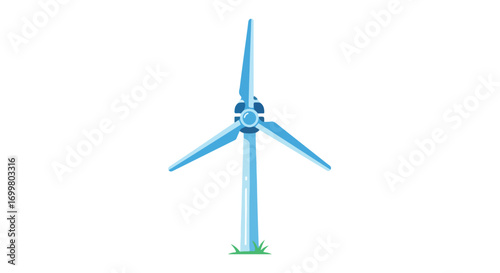 Stylized Blue Wind Turbine Illustration Showcasing Clean Energy Solutions and Sustainable Power Technology in Simple Design