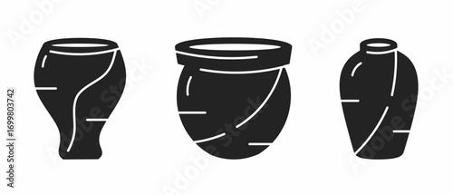Urn, potted. Black illustration of potted, urn icon. Stock vector icon design.