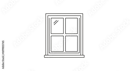 Simple Window Frame Illustration with Four Panes and Sill in Minimalist Style Representation drawing graphic rendering vector, ideal for