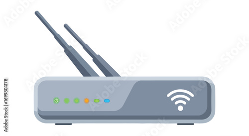 Stylized wireless router icon with antennas, indicator lights, and clean design for technology and connectivity visuals or illustrative content