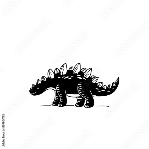 Ankylosaurus. Ankylosaurus simple black and white line art vector logo