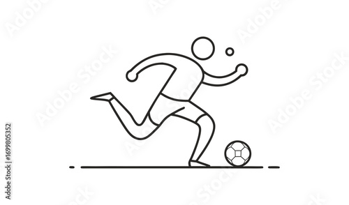 Simple line drawing of a soccer player kicking a ball