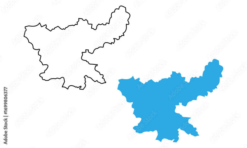 Fototapeta premium Map of the state of Jharkhand, India. Map with detailed outlines and blue silhouettes