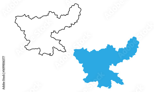 Map of the state of Jharkhand, India. Map with detailed outlines and blue silhouettes