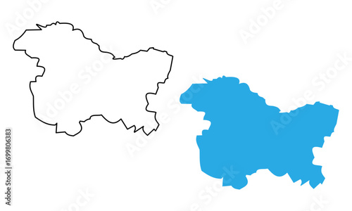 Map of the state of Jammu and Kashmir, India. Map with detailed outlines and blue silhouettes