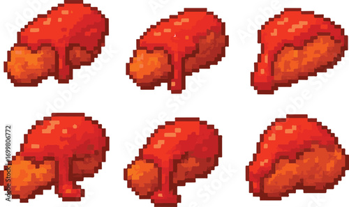 fried chicken with ketchup pixel art, eps 10 illustration