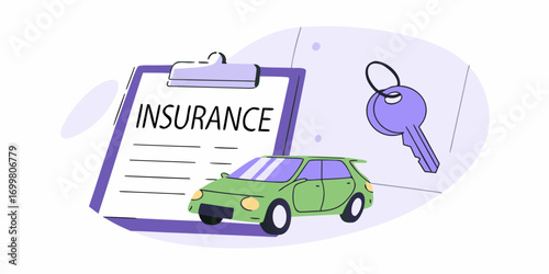 Car insurance policy document with a car and key illustration representing protection and ownership