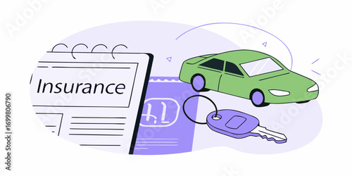 Car insurance policy document with keys and a green vehicle illustration