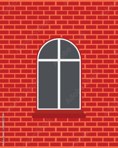 Brick Wall with Arched Window Vector