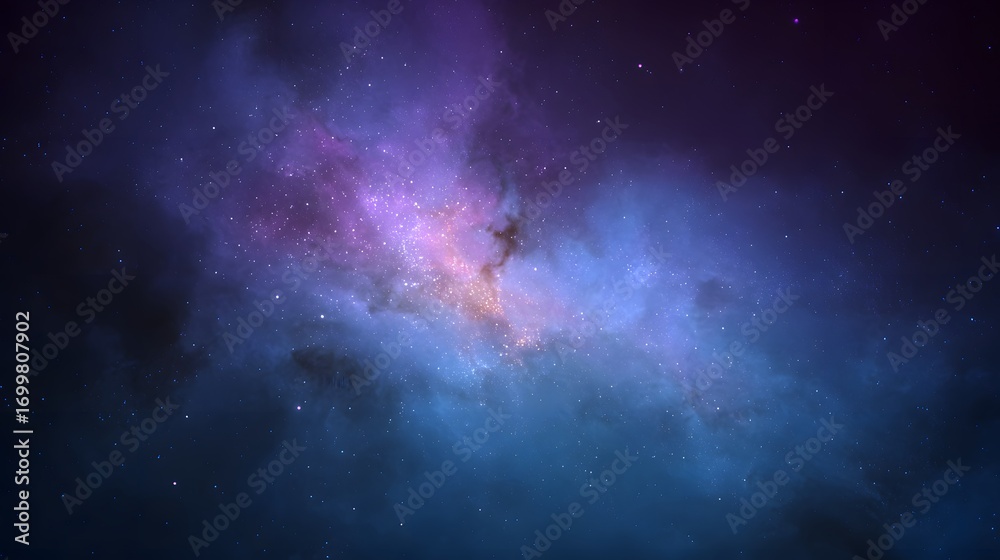 Fototapeta premium A stunning view of a colorful nebula in space, featuring swirling clouds of gas and dust illuminated by distant stars