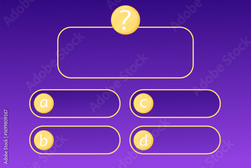 Quiz menu question interface game, show answer trivia template background. Multiple choice frame, button. Bar ui challenge. 