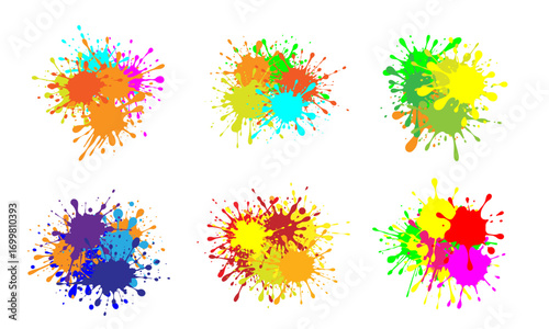 Colorful paint splatter set, abstract ink splash design, rainbow blot illustration, multicolor graffiti texture, vibrant splash art