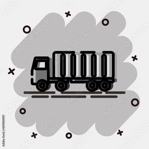 Icon container truck. Export import elements. Icon in comic style.