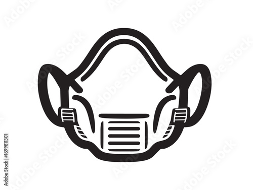 Medical Respirator PAPR Mask Symbol in Elegant Black Line Illustration