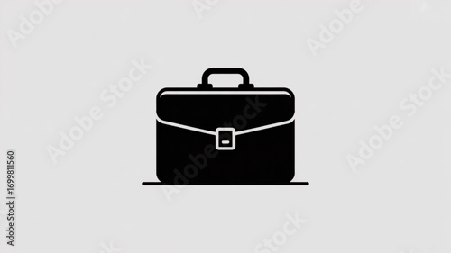 Black business briefcase vector icon for professional work document and laptop carrying case design