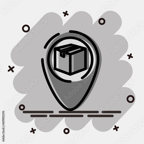 Icon delivery map location. Export import elements. Icon in comic style.