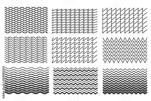 Wavy lines pattern. Vector zigzag strokes. Seamless ripple curved elements. Abstract editable sea scallop horizontal stripes. Water edge