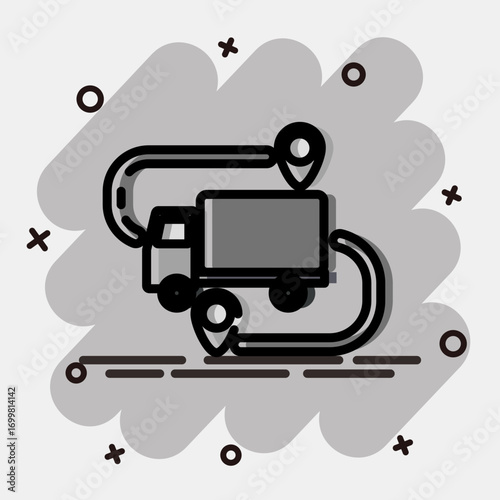 Icon shipping route. Export import elements. Icon in comic style.