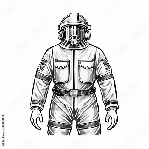 Illustration of a person in a protective suit, ready for hazardous conditions