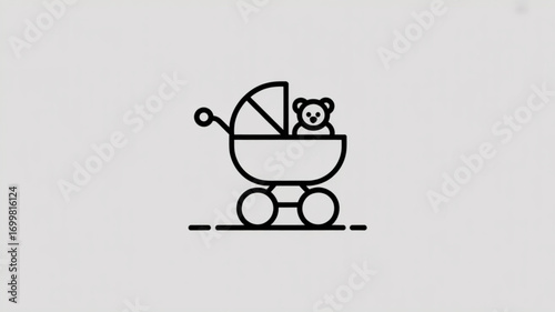 Baby stroller with teddy bear icon vector illustration for baby shower and newborn designs element concept