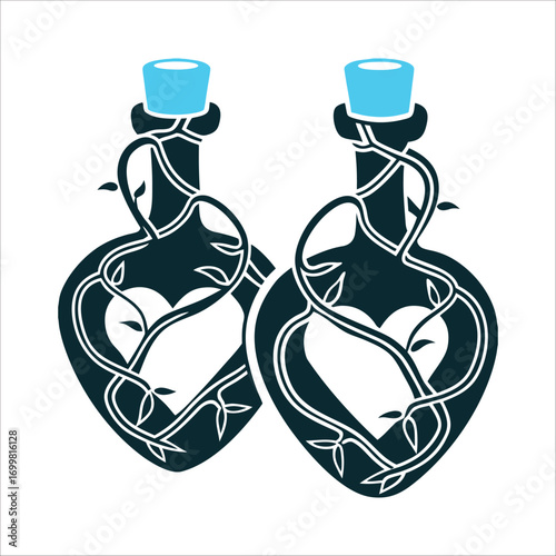 Interlocking Love Potions: Vine Heart Vessels Love Potions Iphupho Lothando Two interlocking hearts made from twisted vines or roots