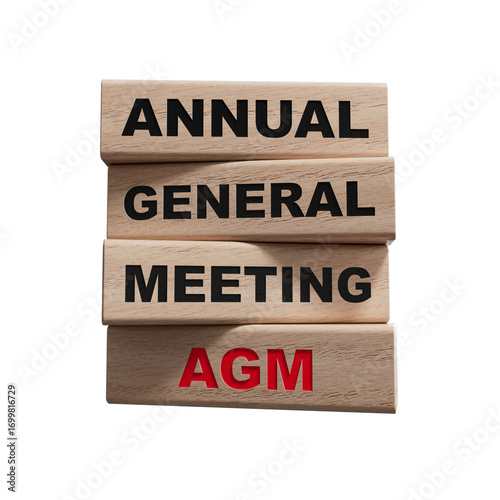 AGM - Annual general meeting symbol. Concept word AGM on wooden blocks. Business and AGM concept. Copy space.Supports PNG files with transparent backgrounds.