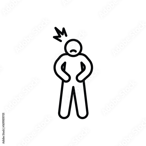 Hungry man icon. Simple outline style. Poor man, hunger, stomach, pain, holding, person, abdominal, adult, constipation, ache, sad people concept. Thin line symbol. Isolated design.