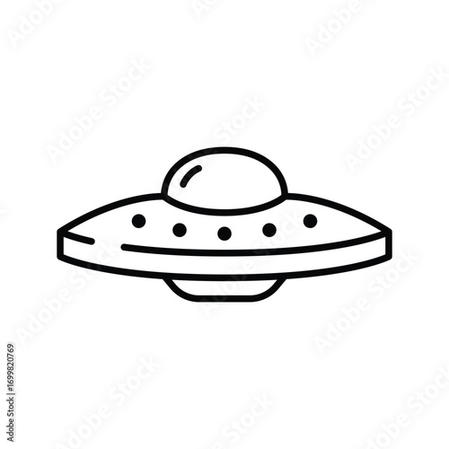 UFO Flying Saucer icon. Simple outline style. Ship, outerspace, spaceship, mystery, technology, space, galaxy, fantasy, dish, alien concept. Thin line symbol. Isolated design.