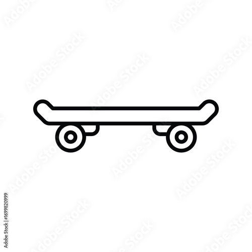 Skateboard icon. Simple outline style. Skate, board, wheel, skater, youth, street, city sport, fun, urban, transportation, recreation concept. Thin line symbol. Isolated design.