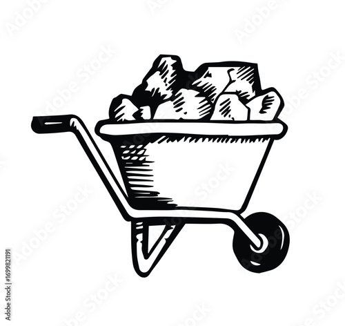 wheelbarrow filled with gravel hand drawn sketch