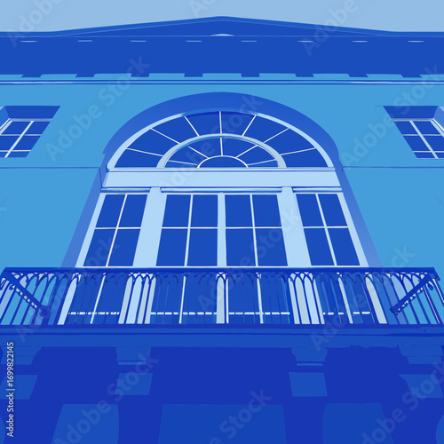 Classic building facade with arched window illustration
