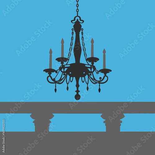 Elegant chandelier silhouette with balcony railing illustration

