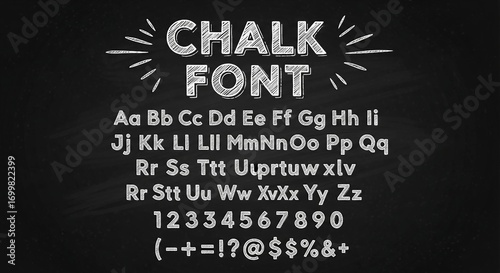 Chalk Font Alphabet and Numbers on Black Chalkboard | Hand Drawn Style Lettering for Education, Design and Creative Projects