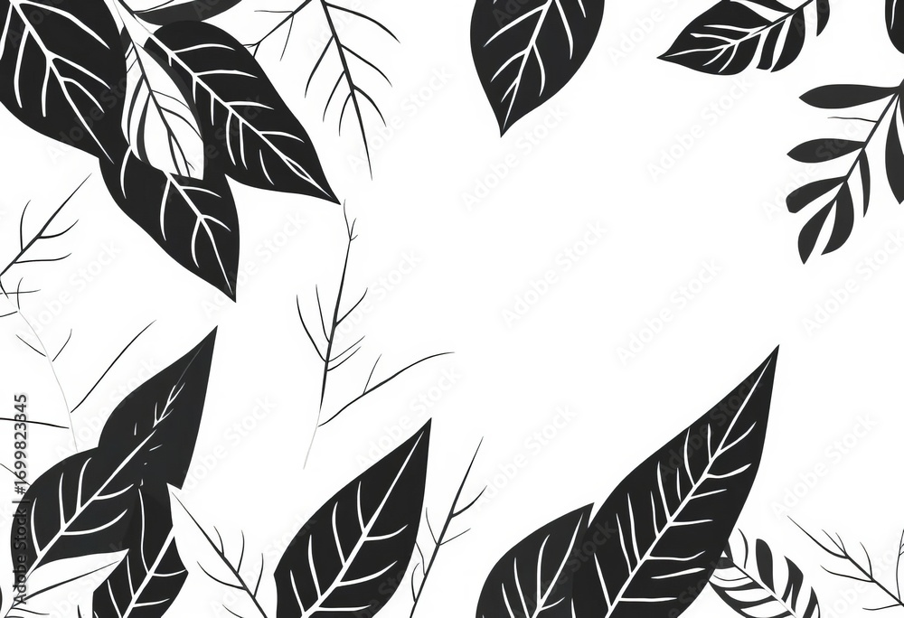 Minimalist black and white vector leaf pattern, botanical illustration, repeat, illustration Minimalist black and white vector leaf pattern, botanical illustration, repeat, illustration