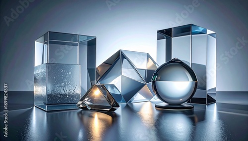 Glass 3D Shapes with Light Reflections