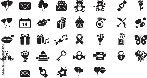 Charming vector icons celebrating love and sweet romance perfect for Valentine's Day designs, heartfelt messages, and cheerful greetings