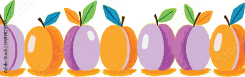 Row of colorful plums and apricots.