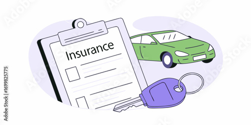 Car insurance policy document with a car and keys representing protection and security