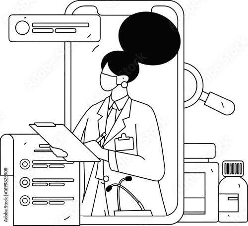 Online doctor healthcare medical telemedicine health virtual consultation clinic appointment service 100 vector art illustration and png sticker