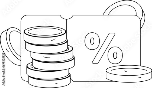 Discount savings coins money finance investment sale promotion cash currency wealth banking economy 100 characters vector art illustration and png sticker