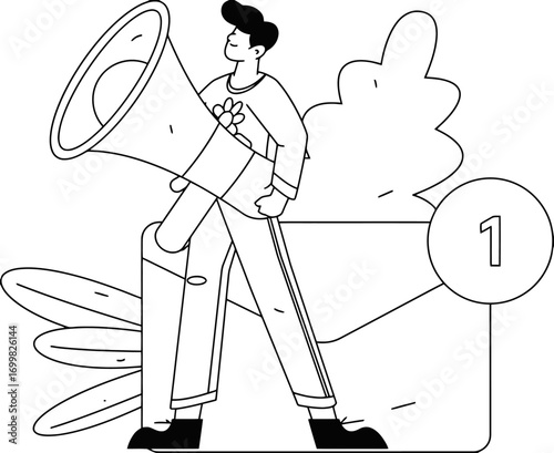 Illustration marketing promotion announcement megaphone communication message advertising campaign design vector art illustration and png sticker