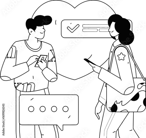 Online dating app love couple chat match profile mobile communication relationship technology vector art vector art illustration and png sticker