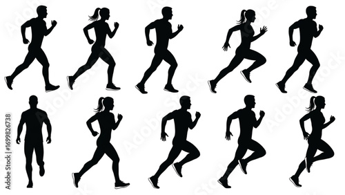 Wallpaper Mural Running Man and Woman Silhouettes – Vector Set of Male and Female Runners Torontodigital.ca