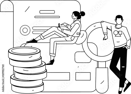 Illustration finance business accounting money investment analysis report research strategy data audit vector art illustration and png sticker