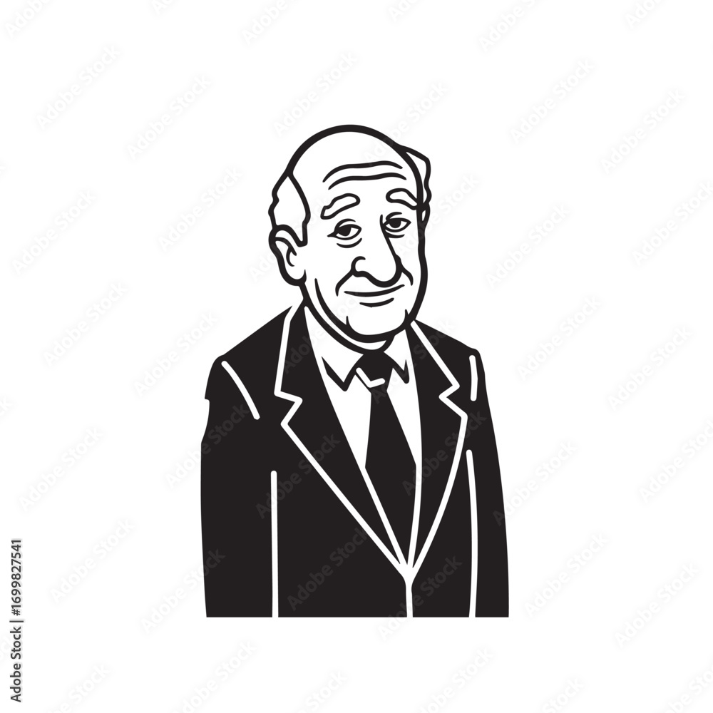 Old man with formal suit black and white vector illustration for classic portrait artwork design Old man with formal suit black and white vector illustration for classic portrait artwork design
