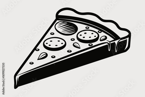 Vector illustration of a cheesy pizza slice on a white background
