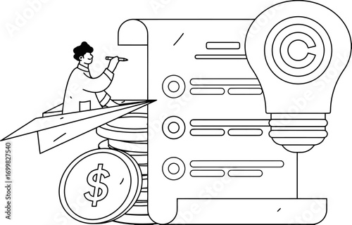 Copyright idea money business finance investment intellectual property law strategy planning success vector art illustration and png sticker