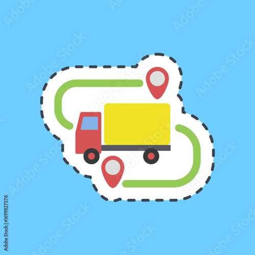 Cutting line sticker shipping route. Export import elements.